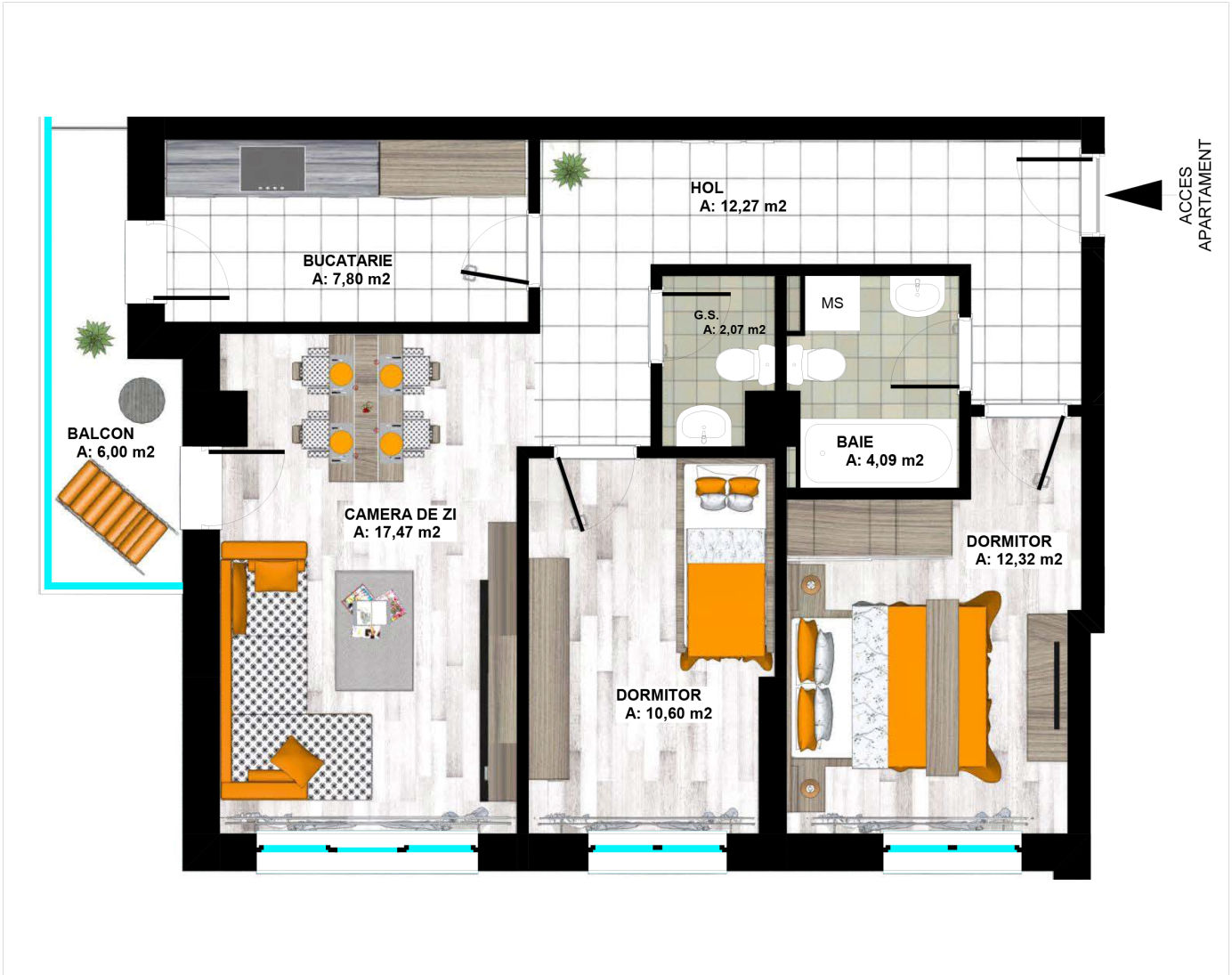 Apartament 3 camere tip 5 Craiovei Plus