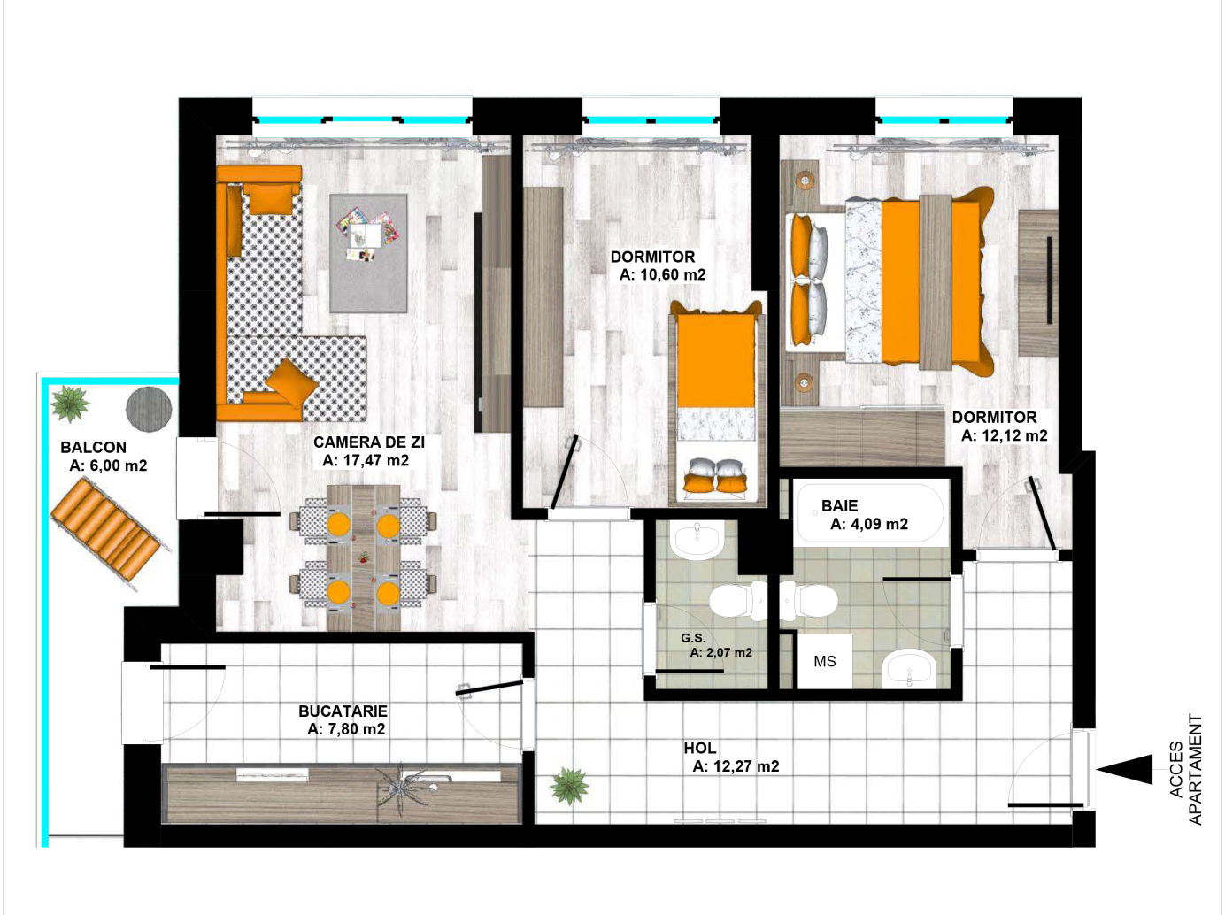 Apartament 3 camere tip 5 Craiovei Plus